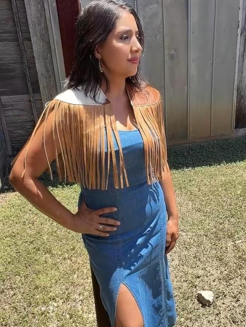 Handmade Cowhide & Leather Fringe Shawl